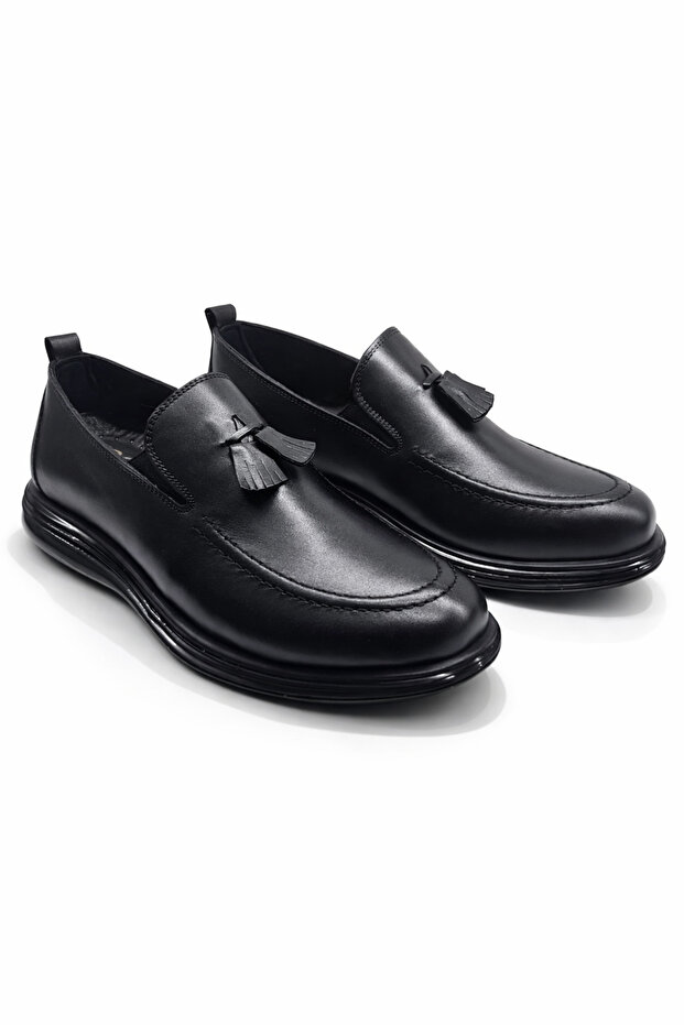 Black Men's Daily Casual Shoes | Inner and Outer Leather • Imported Tpu Sole • Full Molded • Tassel Model