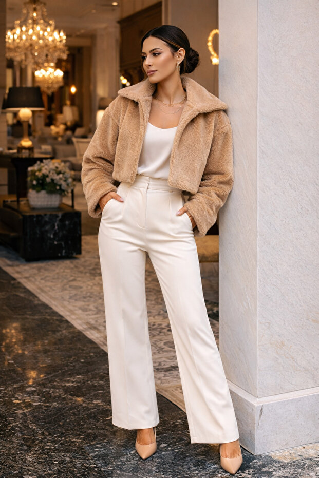 Camel Astarlı Kürk Mont - 4