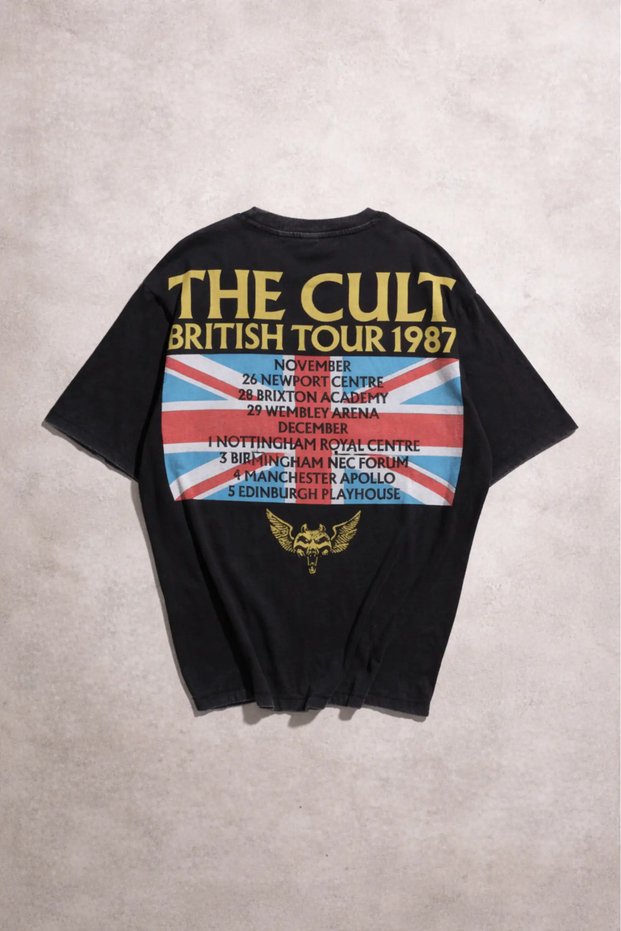 The Cult British Tour 1987 Oversize Unisex Acid Wash Black Short Sleeve Tshirt
