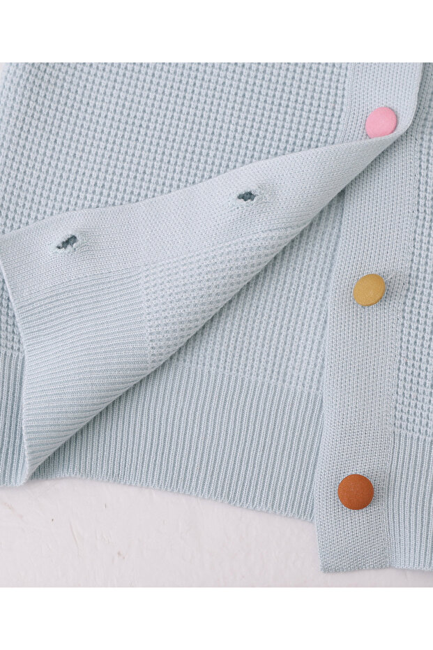 كنزة صوفية مفتوحة من الأمام بلون موحد - لون أزرق مخضر - 6