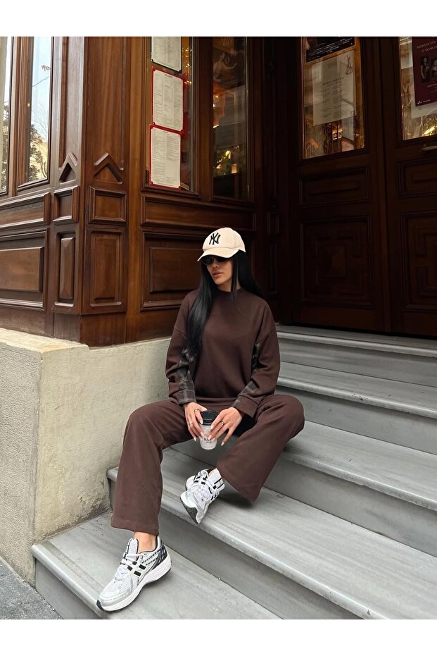 Yan Ekose Panel Detaylı Oversize Eşofman Takımı - 2