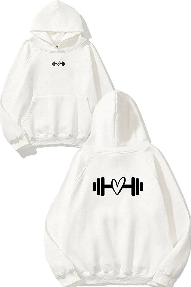 Halter 83 Design Printed Oversize White Hooded Sweatshirt