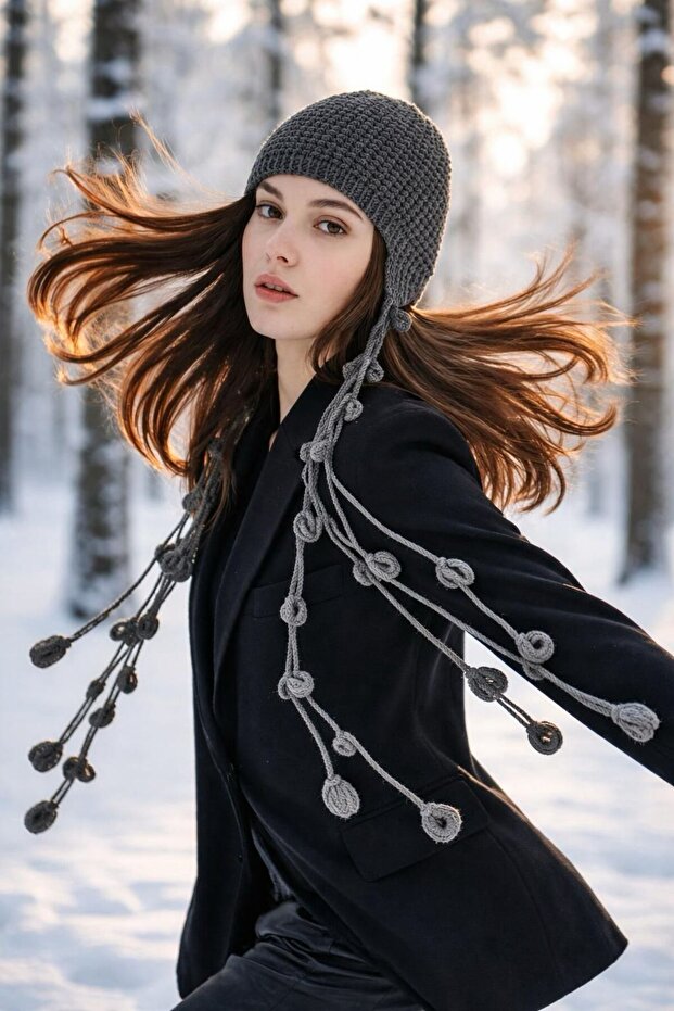 Hand Knitted Tasseled Women's Beanie