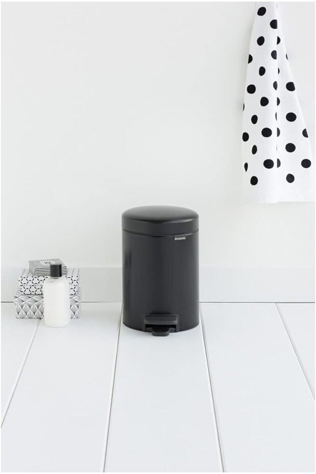 113321 NewIcon Pedal Bin with Plastic Inner Bucket, 3 Litre, Matt Black