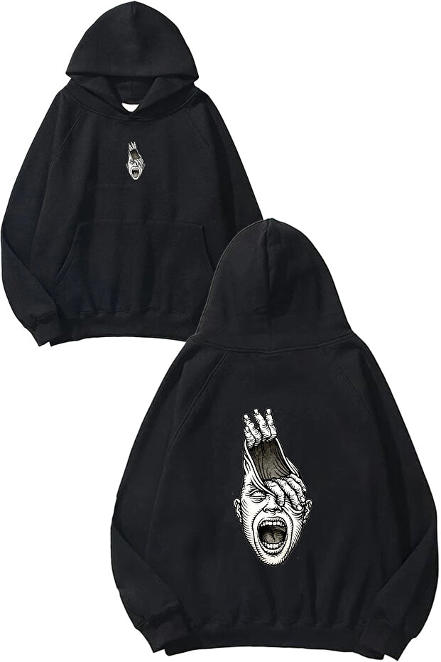 The Man Who Never Stops Talking Design Printed Oversize Black Hooded Sweatshirt