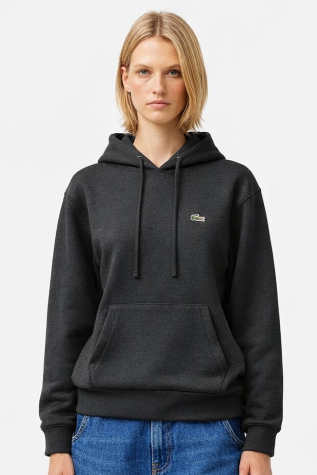 Relaxed Fit Hooded Organic Cotton Polyester Women's Sweatshirt Black