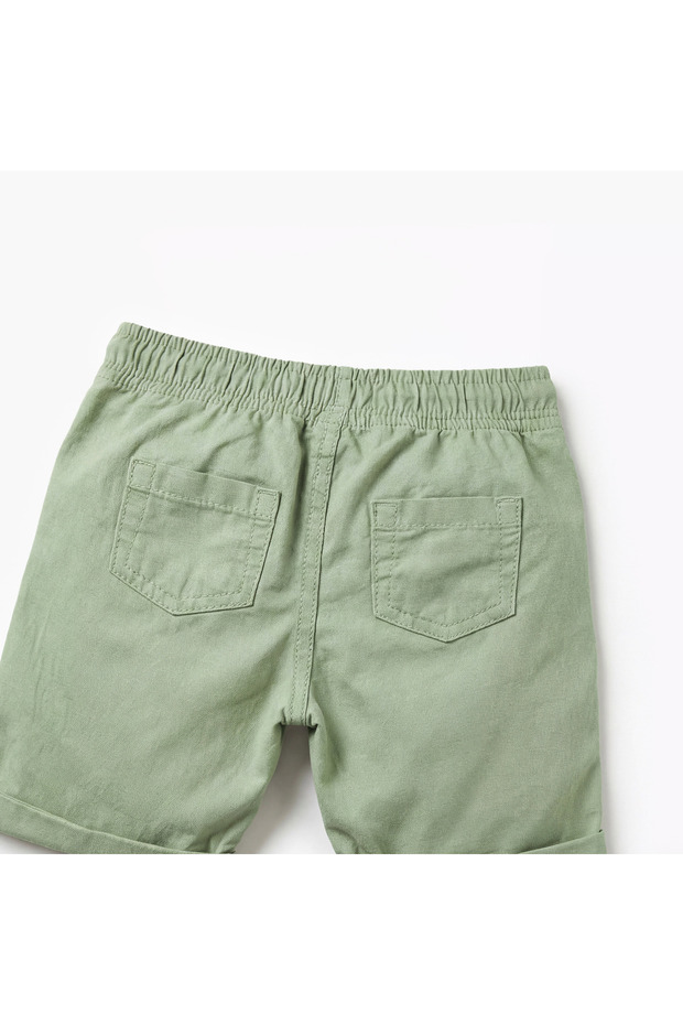 Solid Shorts with Drawstring Closure and Pockets - 5