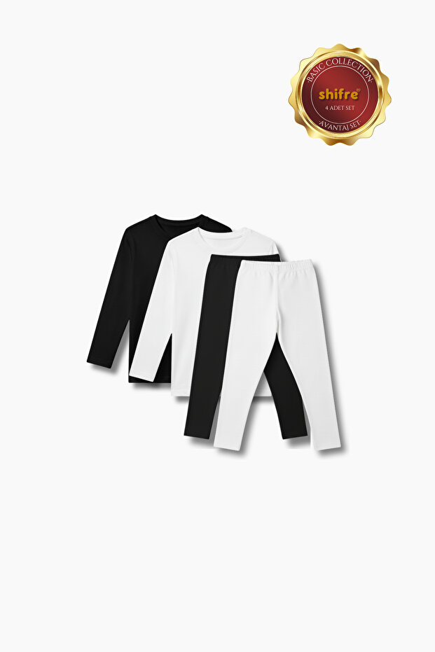 Children's 4-Piece Basic Set - 2 Long Sleeve Body T-Shirts & 2 Lycra Tights