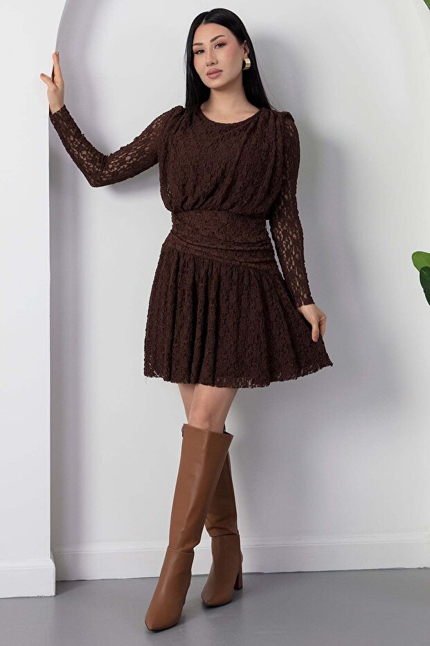 Bisiklet Yaka Uzun Kol Elbise DKS1395 - 4