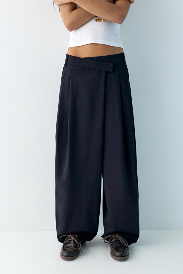 Kruvaze belli kumaş pantolon - 3