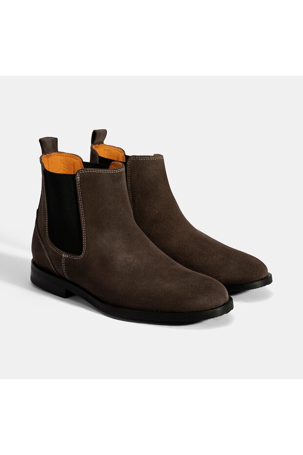 Women's Brown Rubber Detailed Suede Leather Boots
