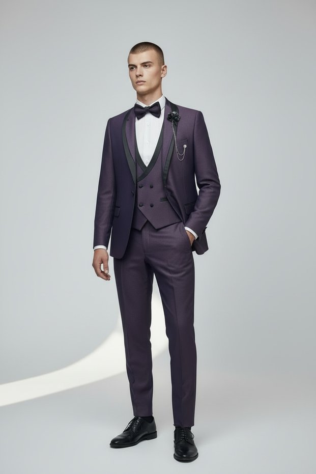 Men's Plum Slim Fit Groom Suit 2026
