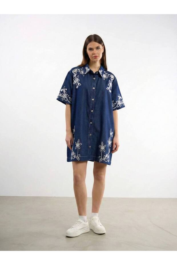 Rochie din denim brodată - 3