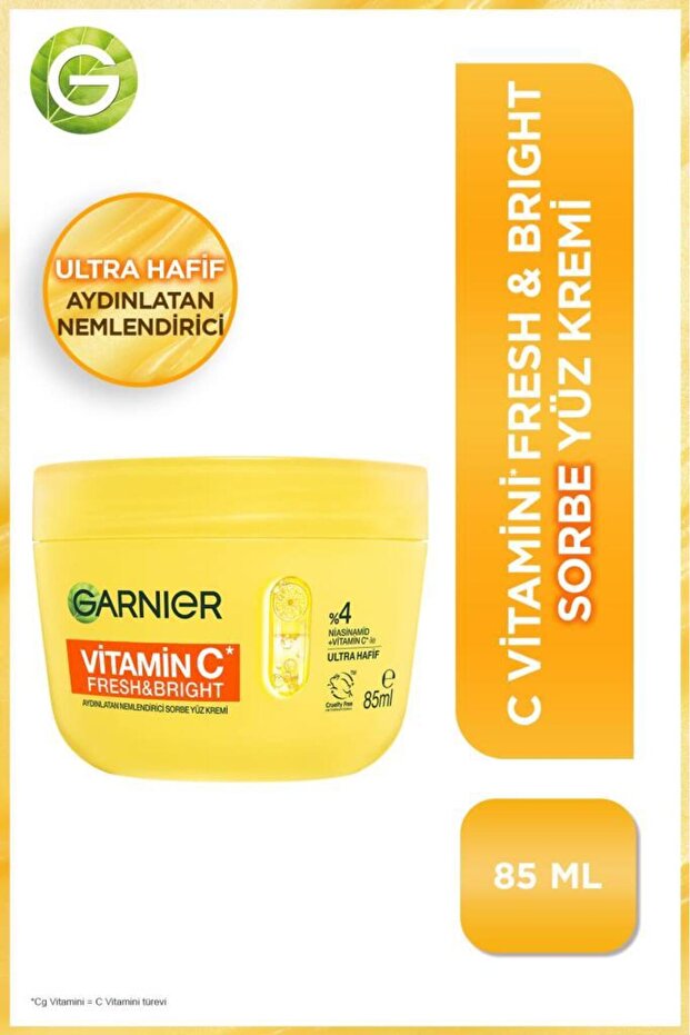 Garnier C Vitamini Fresh & Bright Aydınlatıcı Nemlendirici Sorbe Yüz Kremi 85 ML, Vegan & Cruelty Free