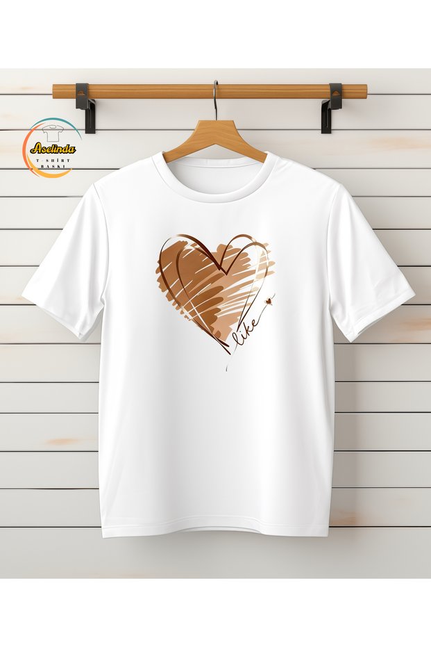 Heart Printed Short Sleeve Crew Neck T-Shirt, Women's Tops