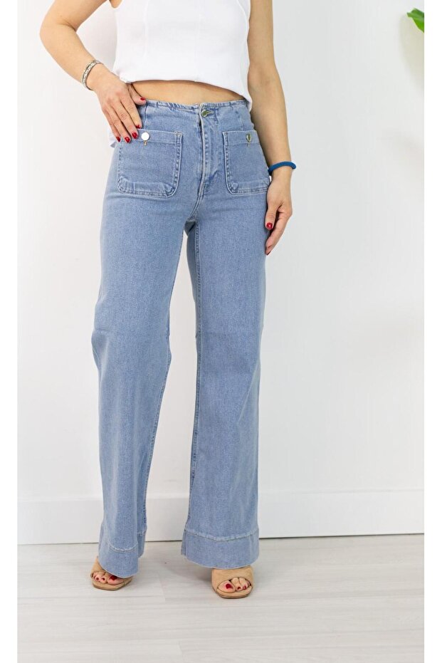 5704 Flatolu, Front Pocket Detail, Broad Legs, Double Legs Jeans