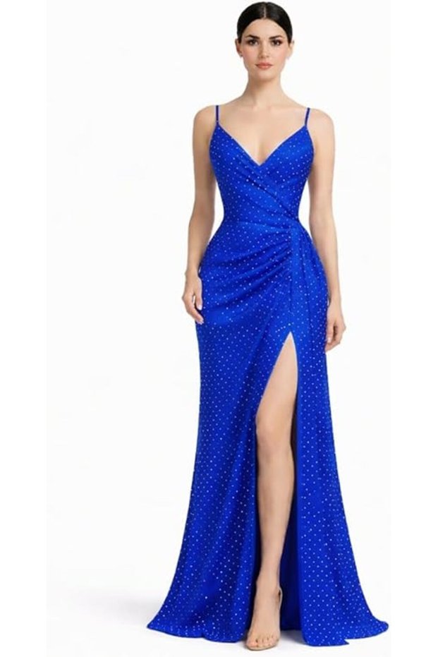 Women's Satin Evening Dress with Rhinestone Details