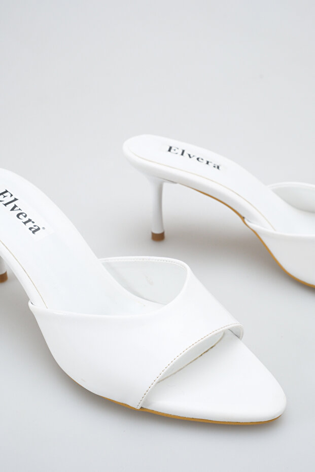Women's Thin Heeled Slippers White Patent Leather Pointed Toe - Stylish Comfortable and Casual
