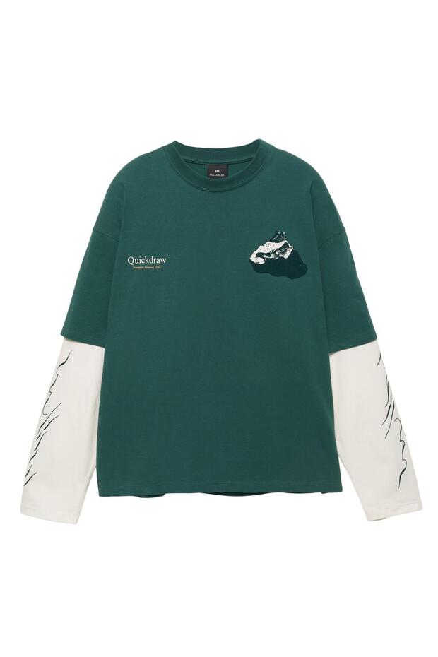 Çift kollu grafik baskılı tişört - 4