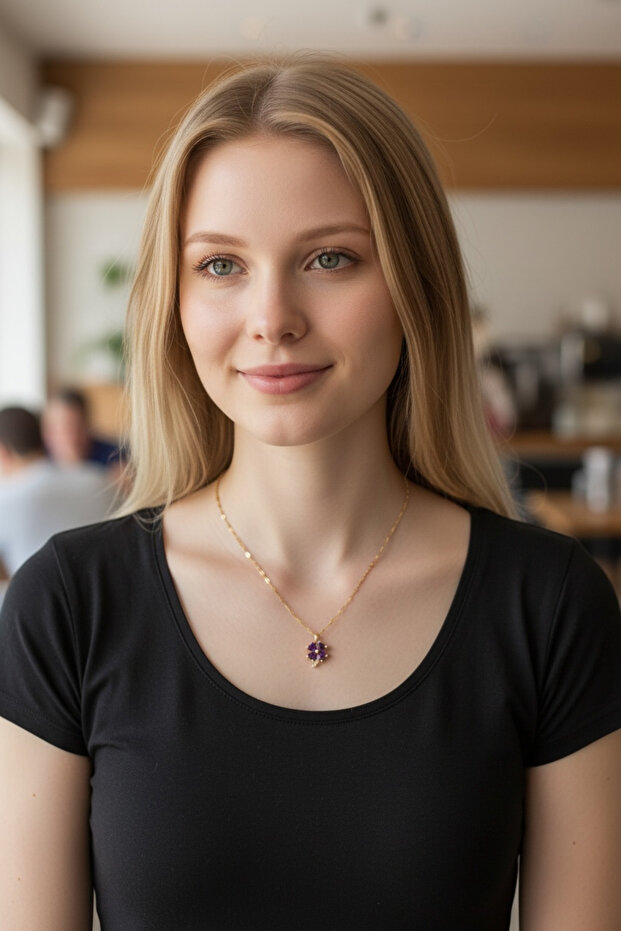 Mor Yonca Paslanmaz çelik kolye - 1