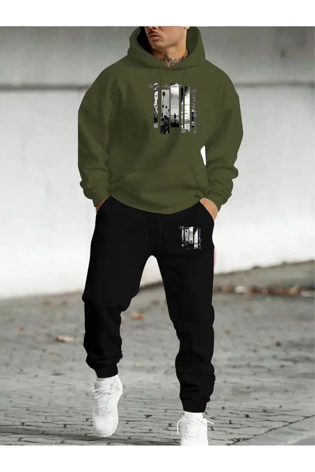 Calle 00 Urban Street Style 3 Threaded Rastered Sweatpants Set