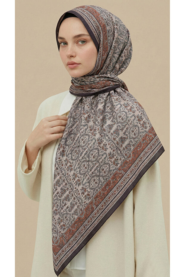 Petra 120*120 cm Cotton Scarf - Cream Acikahve