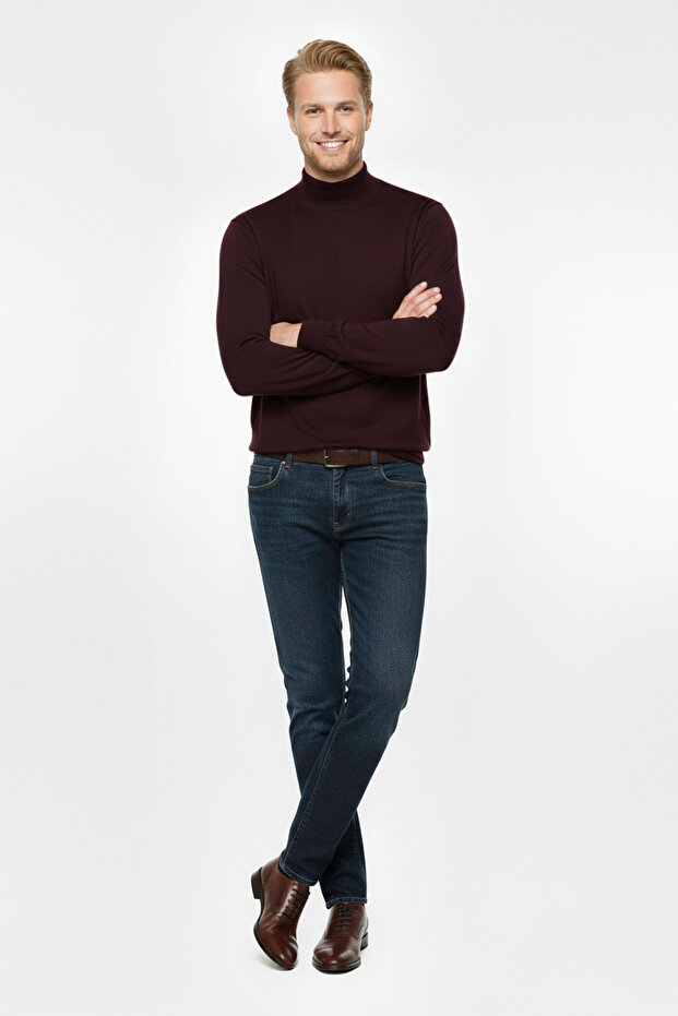 Erkek Yarım Balıkçı Yaka Düz Kazak - 2