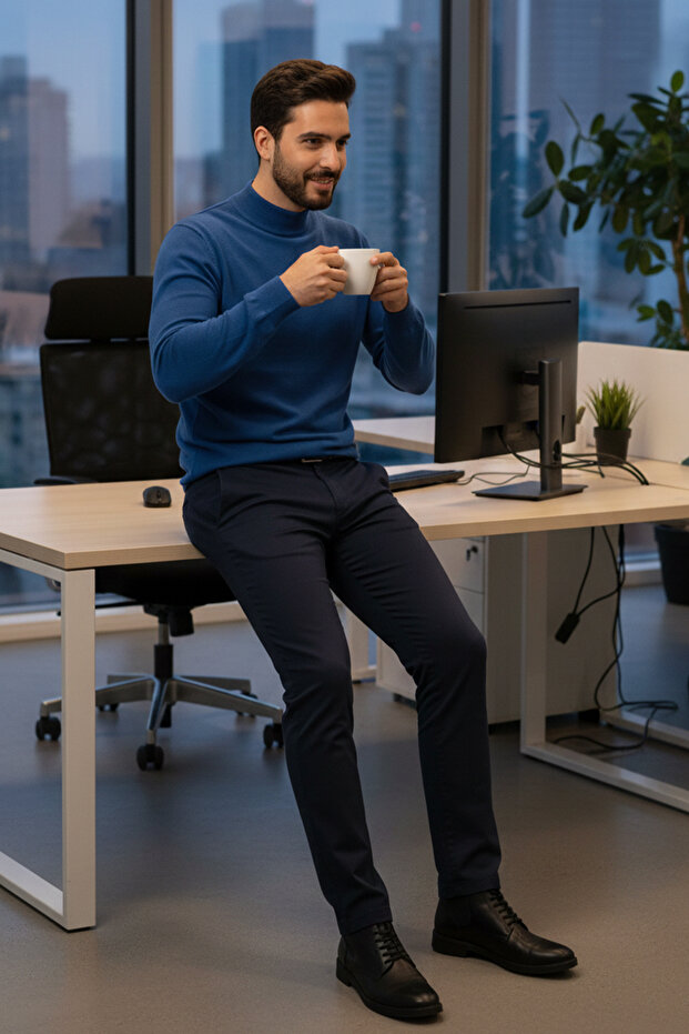 سترة مسطحة نصف الياقة المدورة للرجال - 3