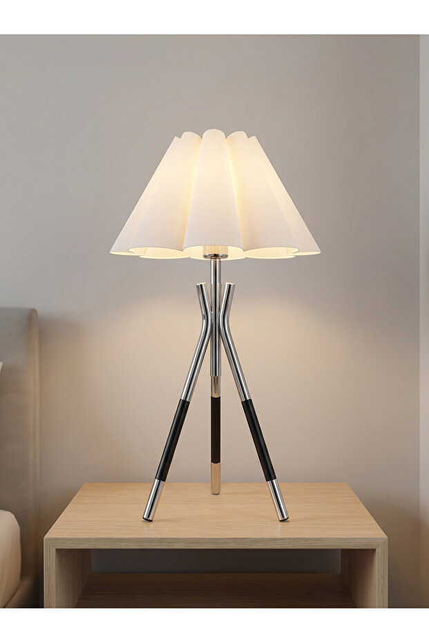 Arthur Modern Silver Decorative Lampshade Premium Table Lamp with Wavy Hat
