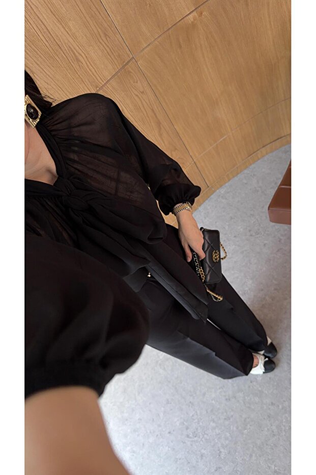 Bağlamalı Siyah Bluz - 3