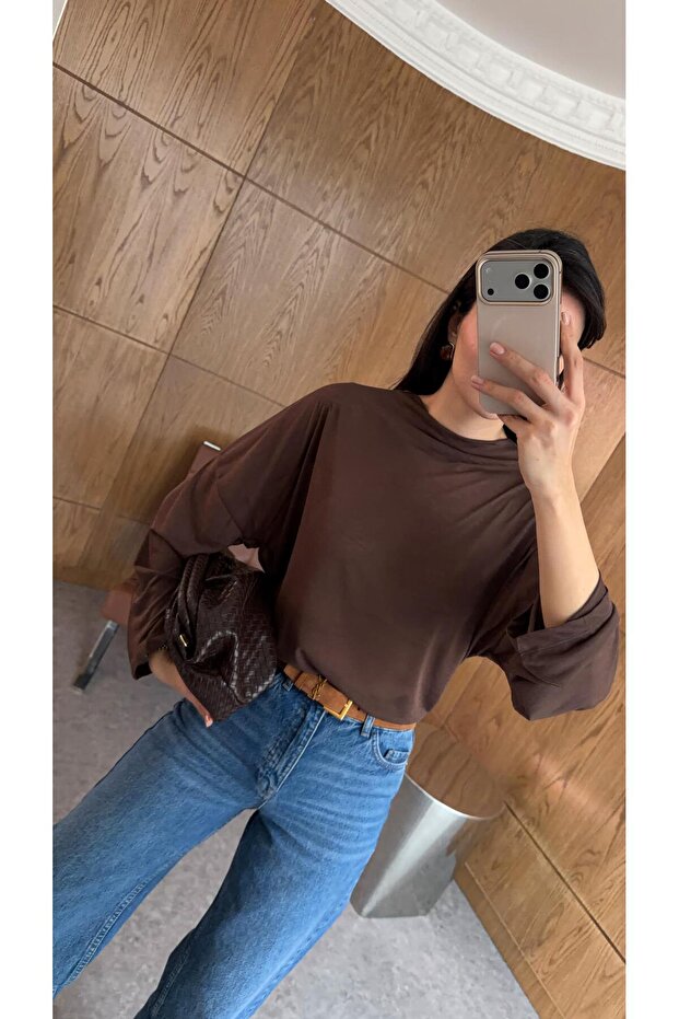 Kahverengi Basic Transparan Bluz - 3