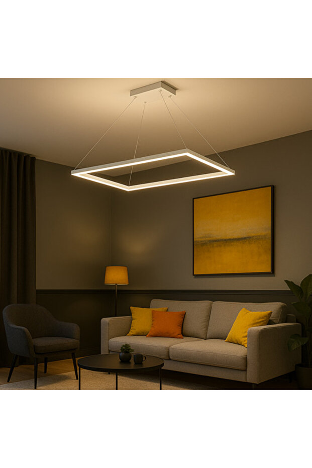 Lustra LED Suspendata 1 Element Rectangular Alb Echivalent 300W - 1