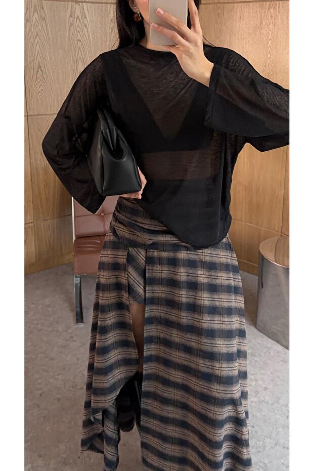 Siyah Basic Transparan Bluz - 2