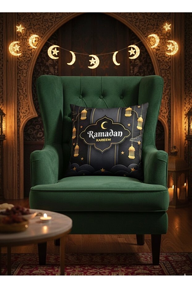 غطاء وسادة مزخرف بطباعة رقمية بتصميم رمضان