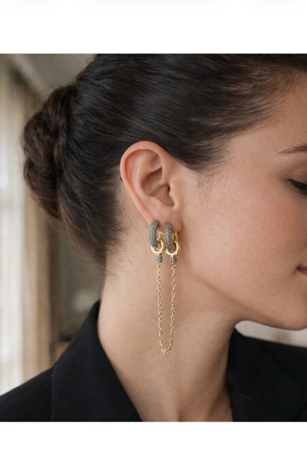 Double Ring Chain Dangle Earrings - 3