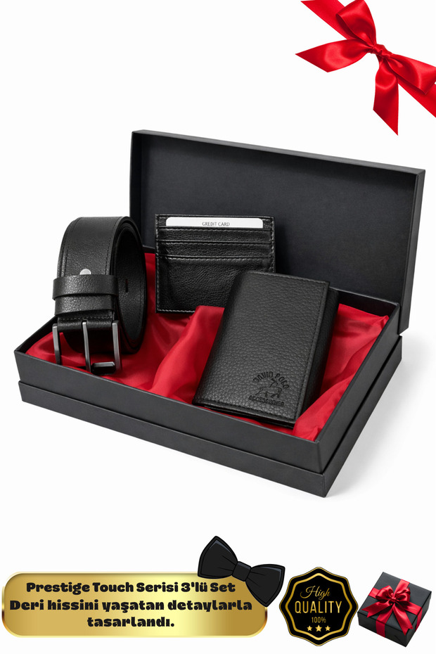 Men's Wallet, Belt, Card Holder, Boxed Father's Day Gift Set, Groom's Package, Premium Luxury Men's Gift Set of 3