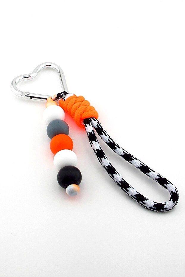 Safari Fire Heart Clip-On Handmade Orange White Ball Charm Bag Ornament Ky170
