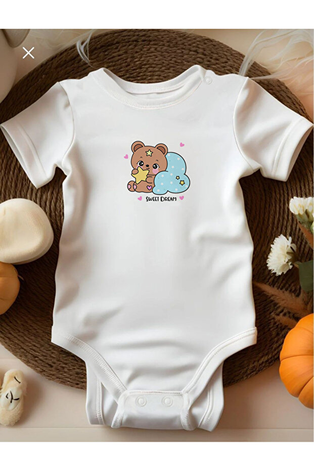Organic 100% Cotton Sweet Dream Teddy Bear Design Baby Bodysuit (1006)