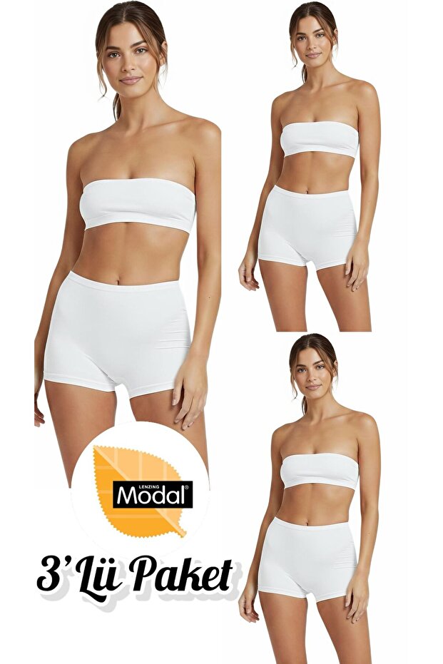 3-Pack Luxury Lycra Micro Modal Women's White Boxer Ozten3-251
