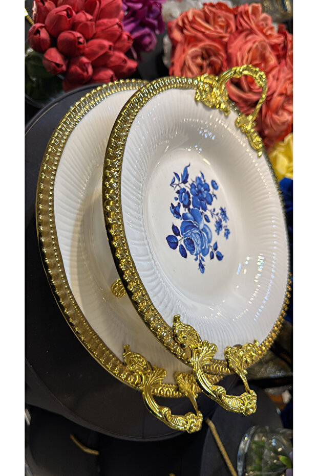 Esterhomedecor 2-Piece Round Porcelain Serving Dish with Legs