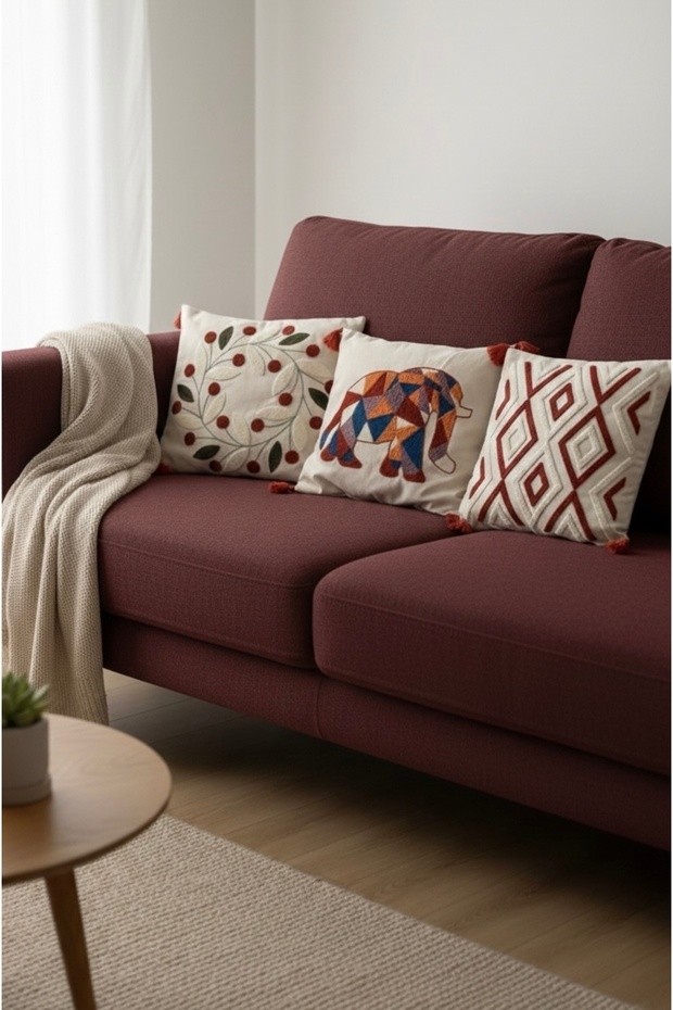 3-Piece Burgundy Punch Cushion Cover