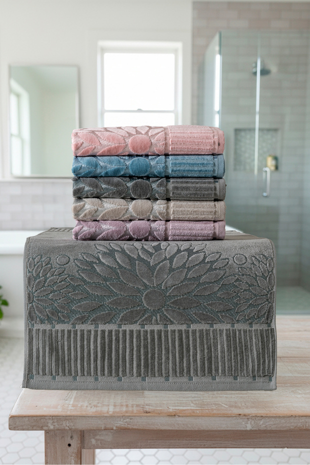 6-Piece Sun Pattern 50X90 cm 100% Cotton Hand and Face Towel Set Soft Textured High Absorbency