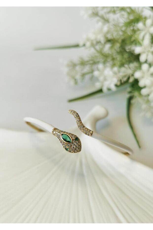 Zircon stone snake figured steel bracelet white