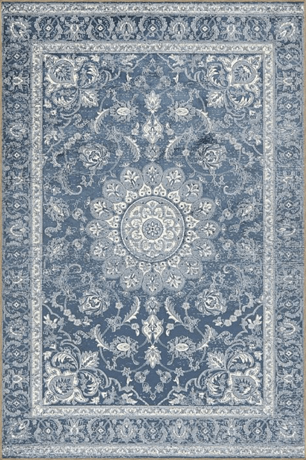 Light Blue Gray Themed Traditional Motif Ethnic Floral Patterned Vintage Decorative Carpet 4548