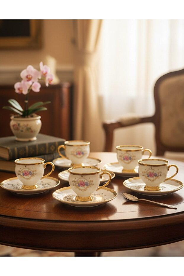 Fleur Gilded 6-Person Cup Set P/Por-102094