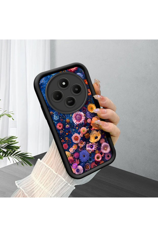 For Redmi 14C 4g Compatible Retro Flower Print Stylish and Elegant Shock-Absorbing Silicone Case