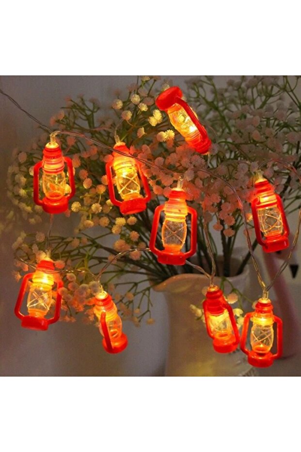 سلسلة إضاءة على شكل فانوس بـ 10 مصابيح LED، ألوان أحمر/شفاف/أصفر دافئ، طول 1.5 متر - 1