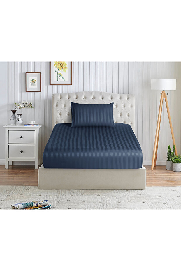Striped Fitted Sheet Set 120x200 cm Twin – 1 Fitted Sheet + 1 Pillowcases, 30cm Deep