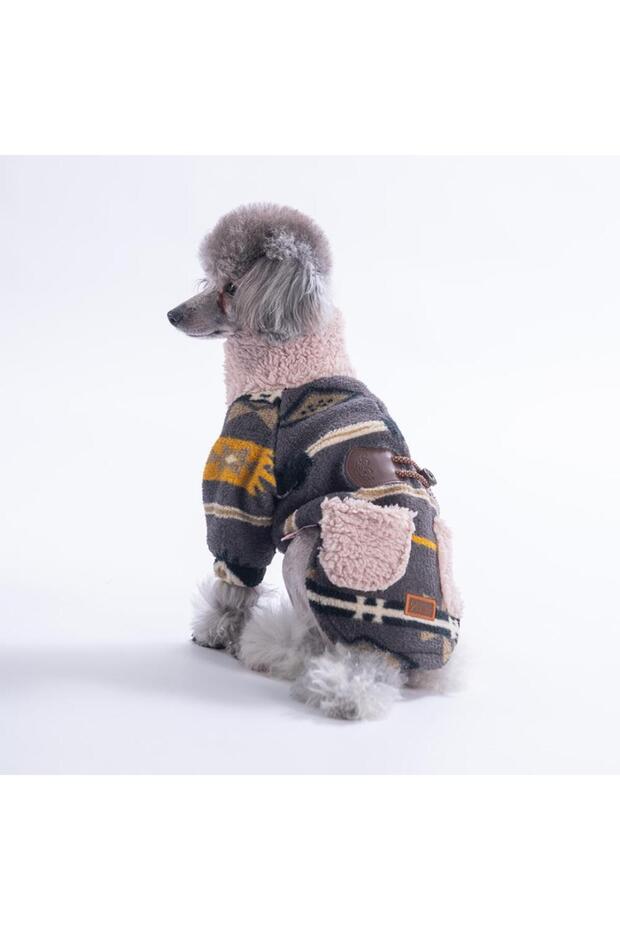 Yellow Chicago Checks Ethnic Weave Ethnic Patterned Buttoned Dog Coat Thick Plush Dog Outfit Cat