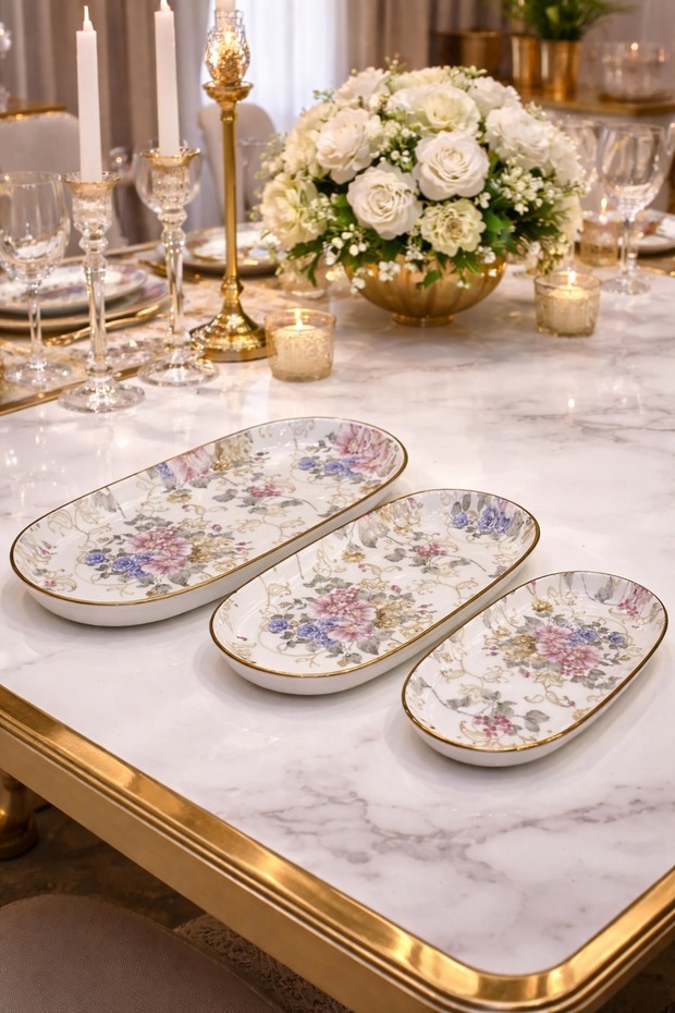 Rosa 3 Parça Kayık Tabak Seti - 1